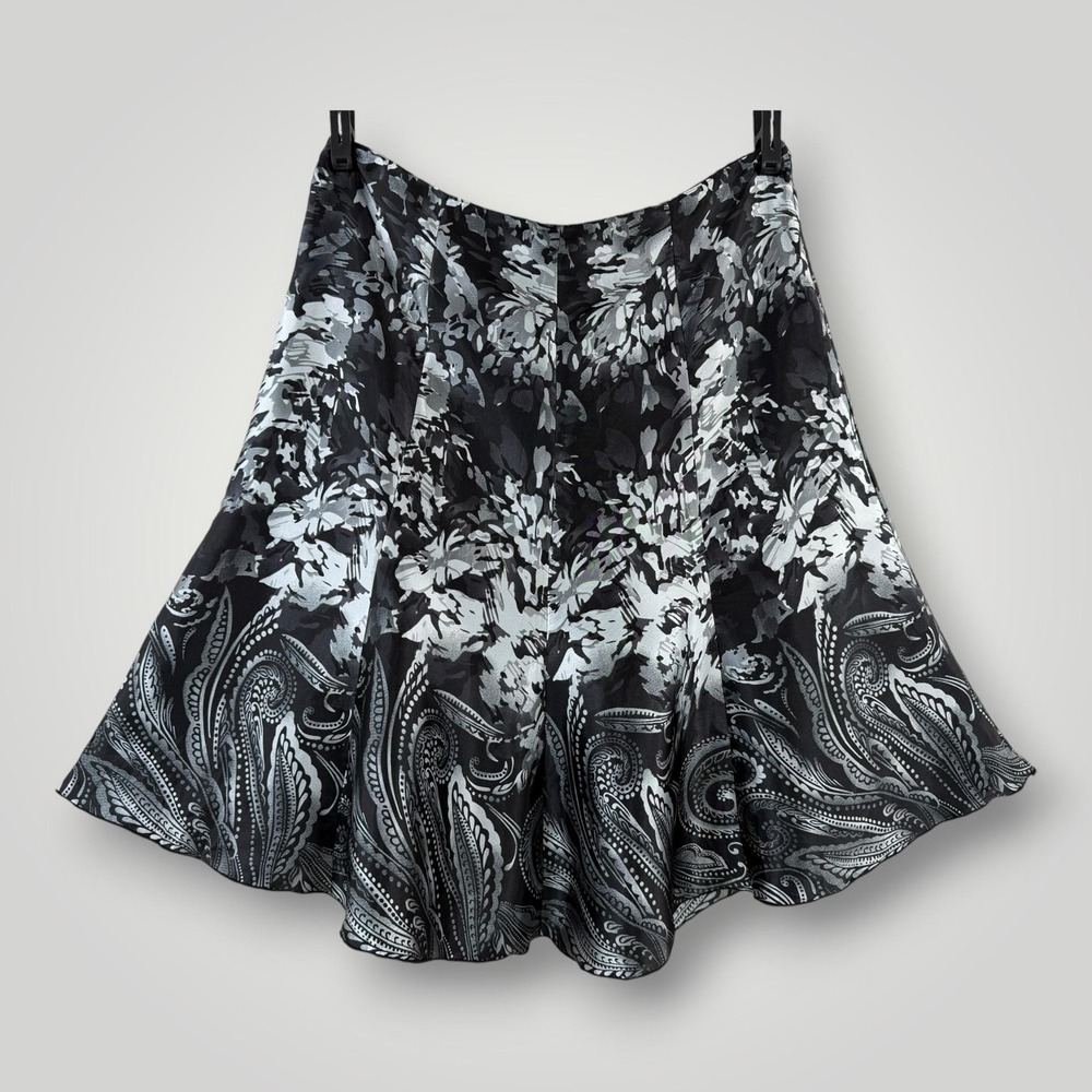 Chico's Midi Skirt Womens XL Black Floral Paisley Satin Lined USA